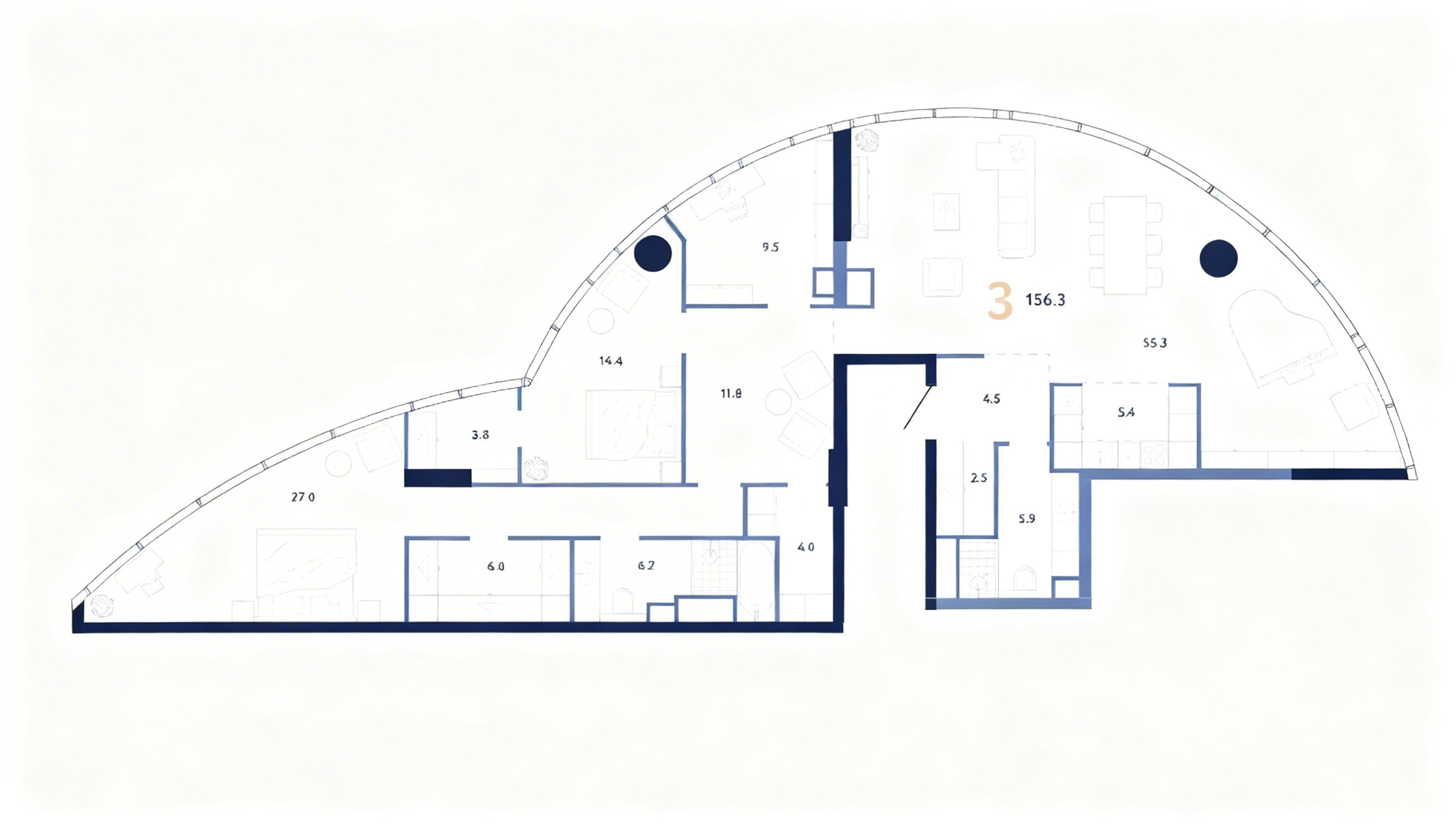 3-комнатная квартира 156,3 м2 на 81 этаже в AURUS Residences, вид 1