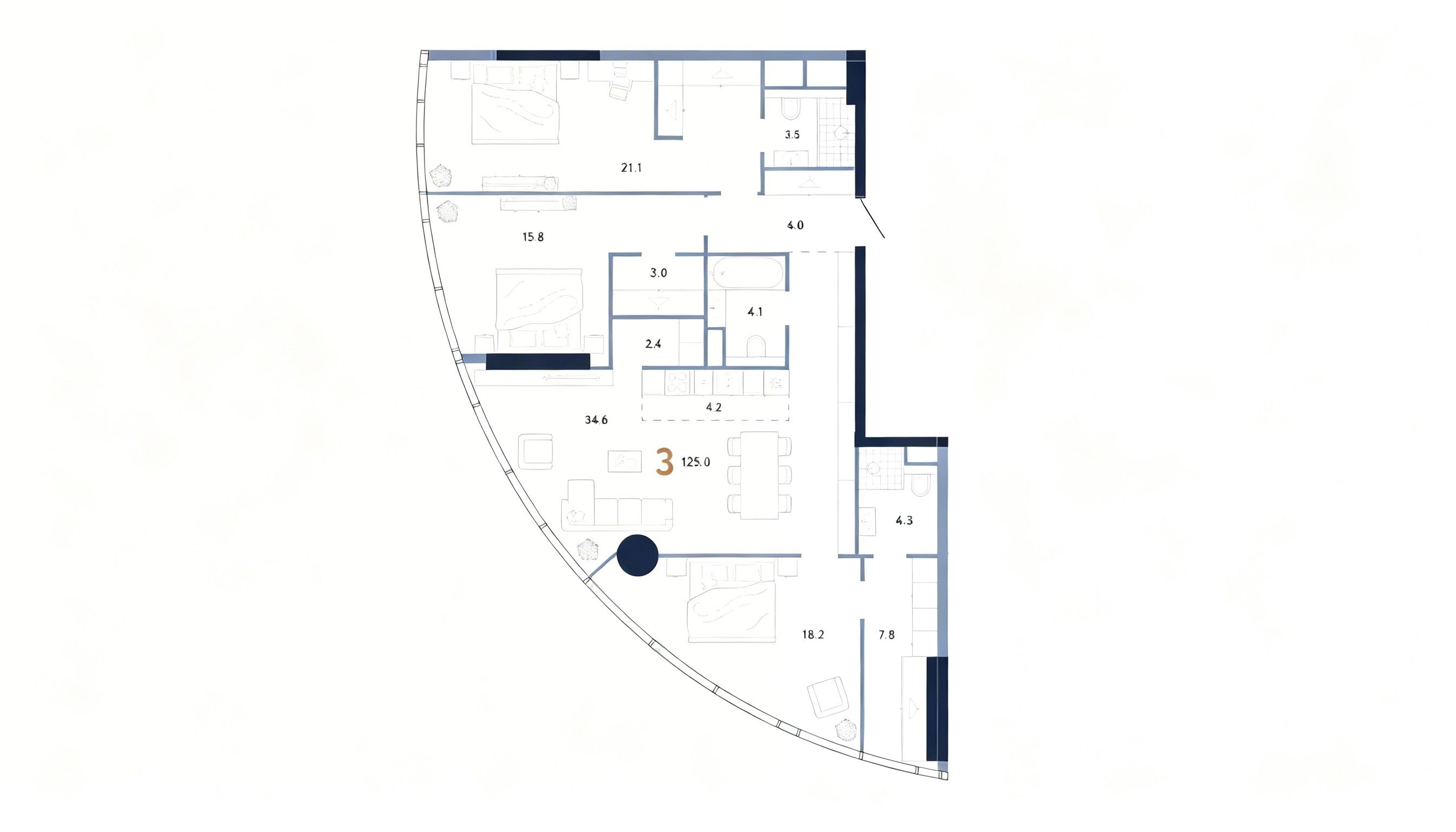 3-комнатная квартира 125 м2 на 63 этаже в AURUS Residences, вид 1