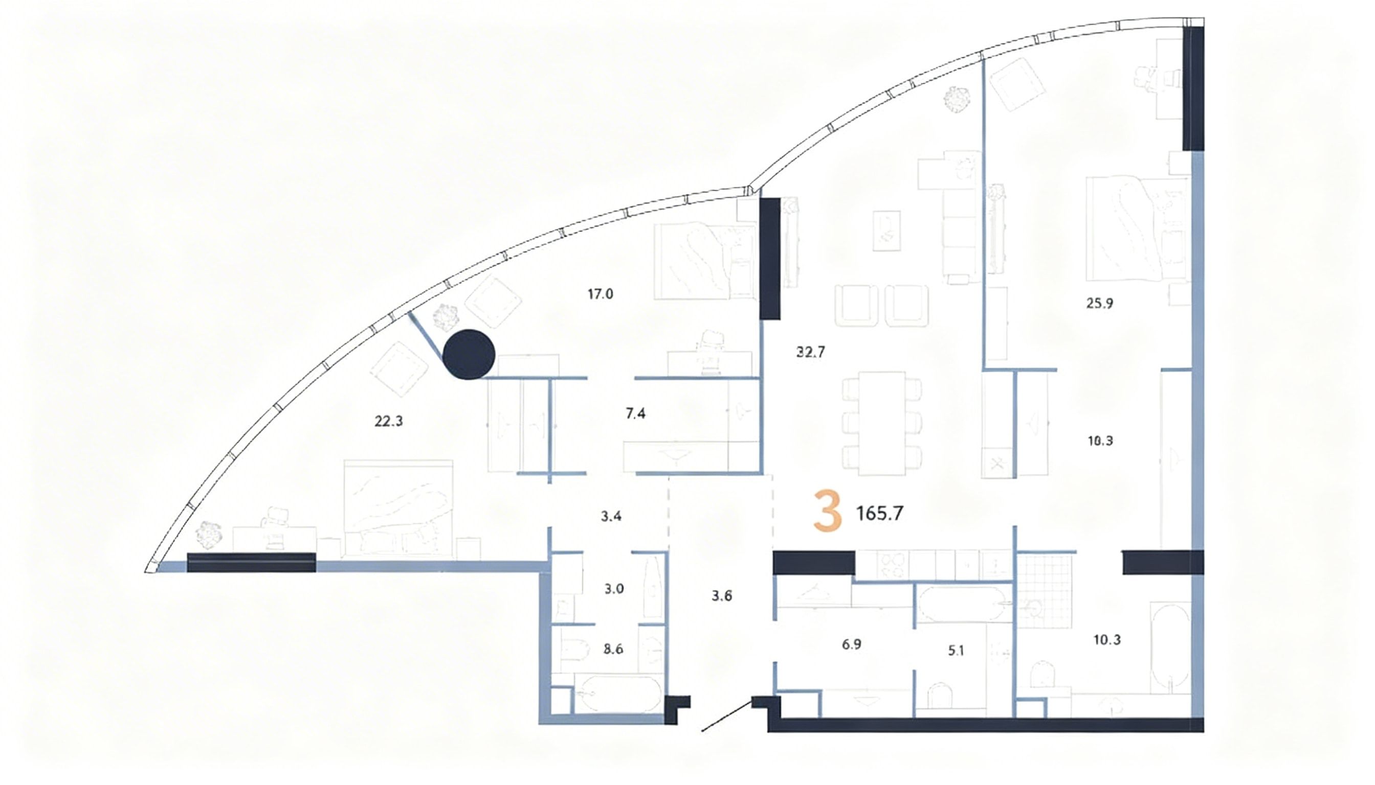 3-комнатная квартира 165,7 м2 на 60 этаже в AURUS Residences, вид 1