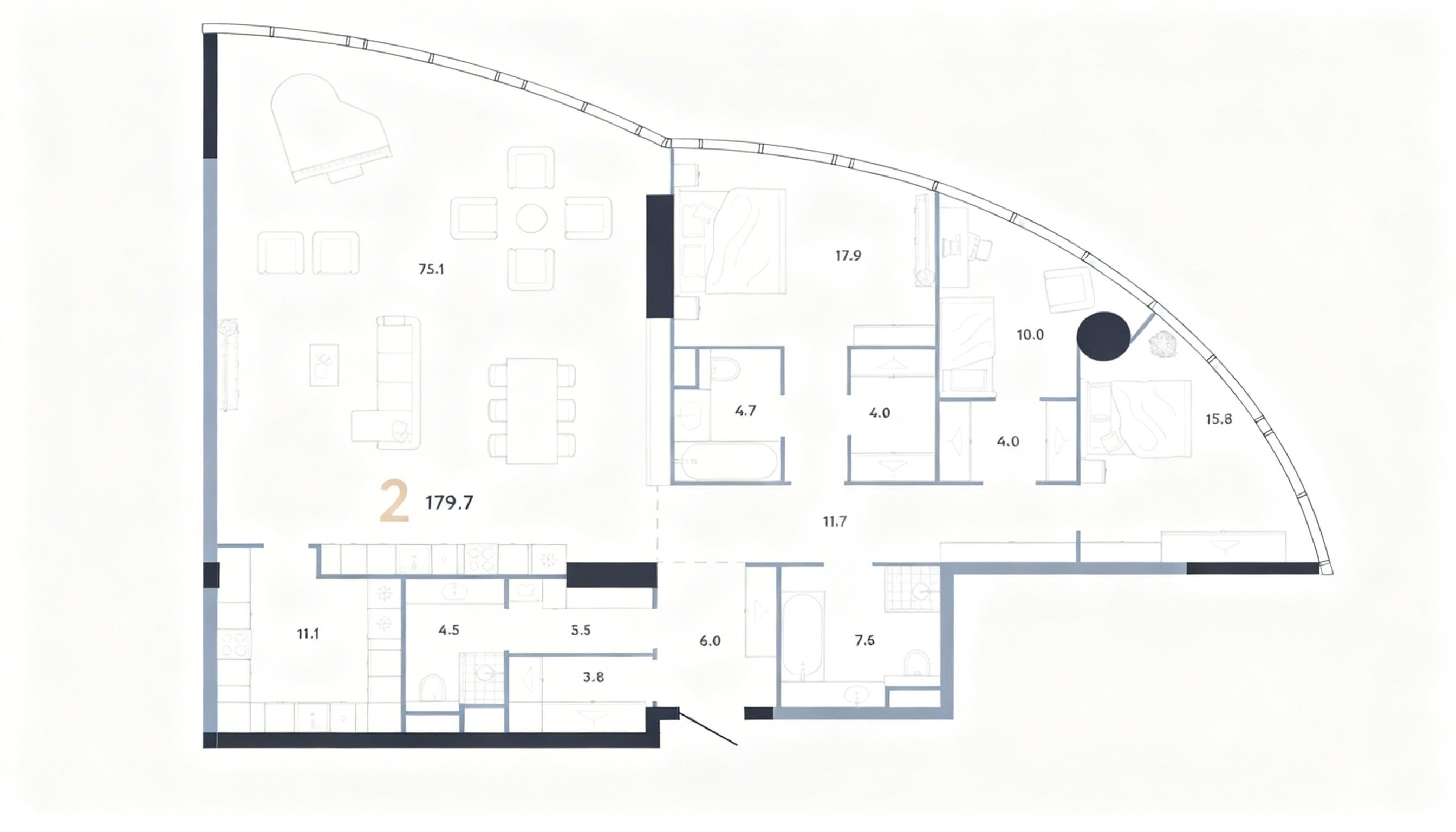 3-комнатная квартира 179,7 м2 на 60 этаже в AURUS Residences, вид 1