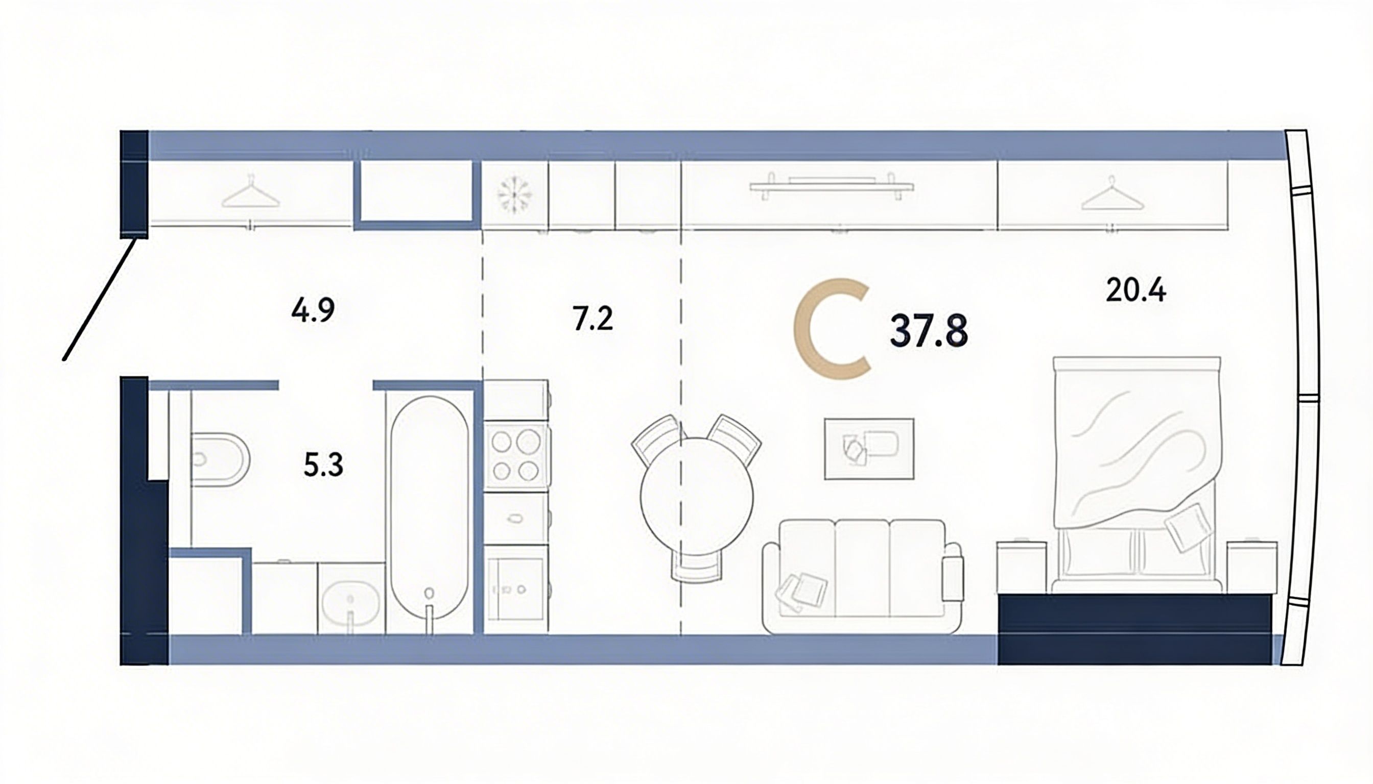 Студия 37,8 м² на 46 этаже в AURUS Residences, вид 1