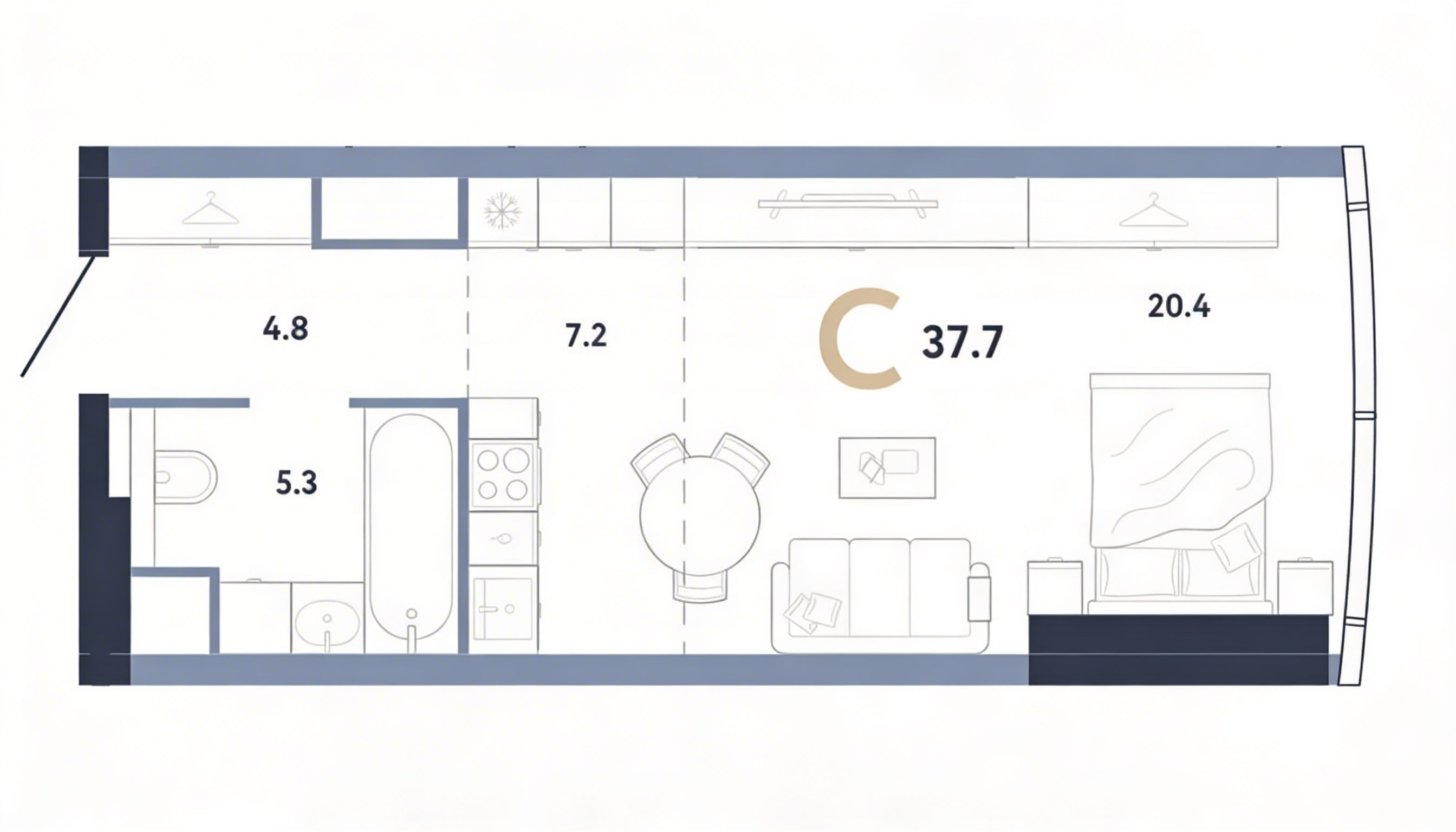 Студия 37,7 м² на 55 этаже в AURUS Residences, вид 1