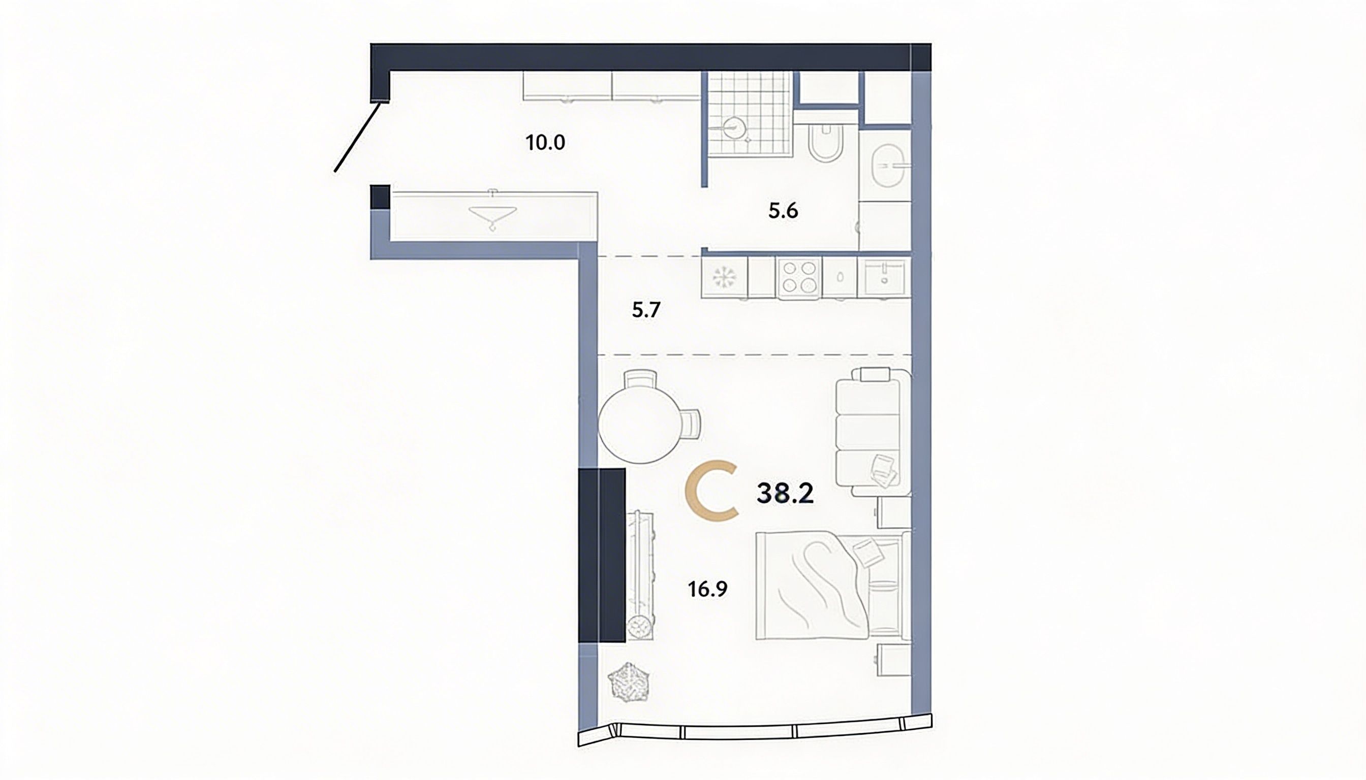 Студия 38,2 м² на 35 этаже в AURUS Residences, вид 1