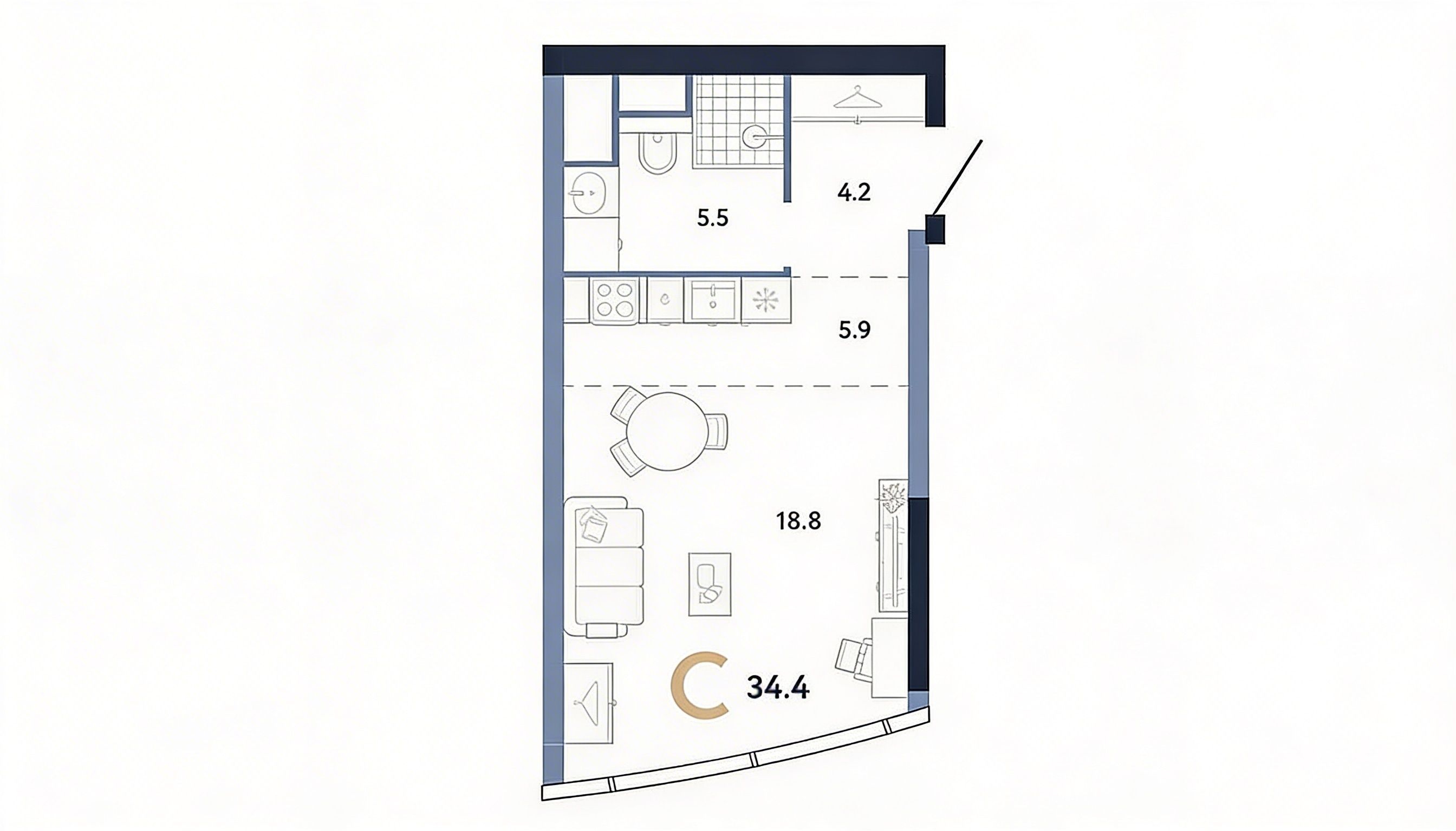 Студия 34,4 м² на 55 этаже в AURUS Residences, вид 1
