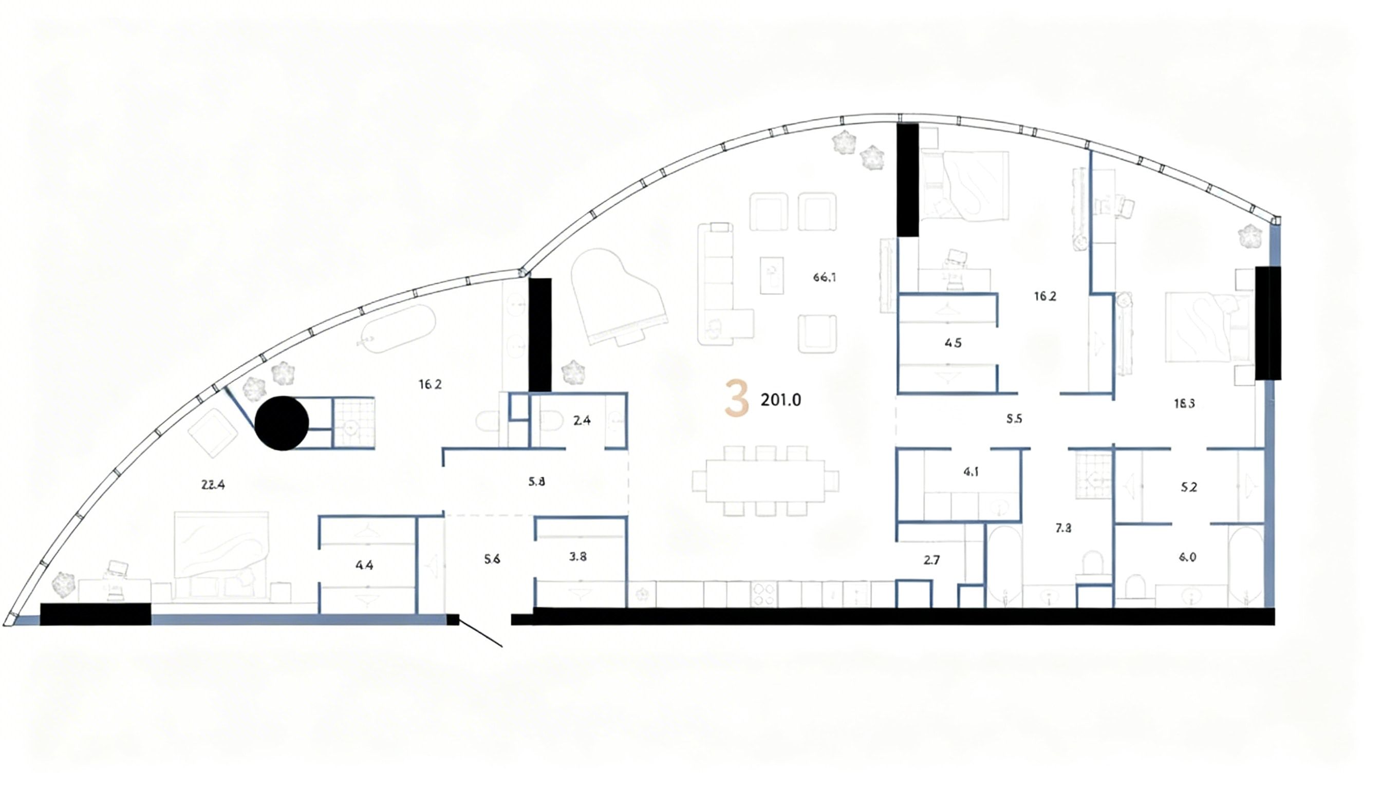 3-комнатная квартира 201 м2 на 35 этаже в AURUS Residences, вид 1