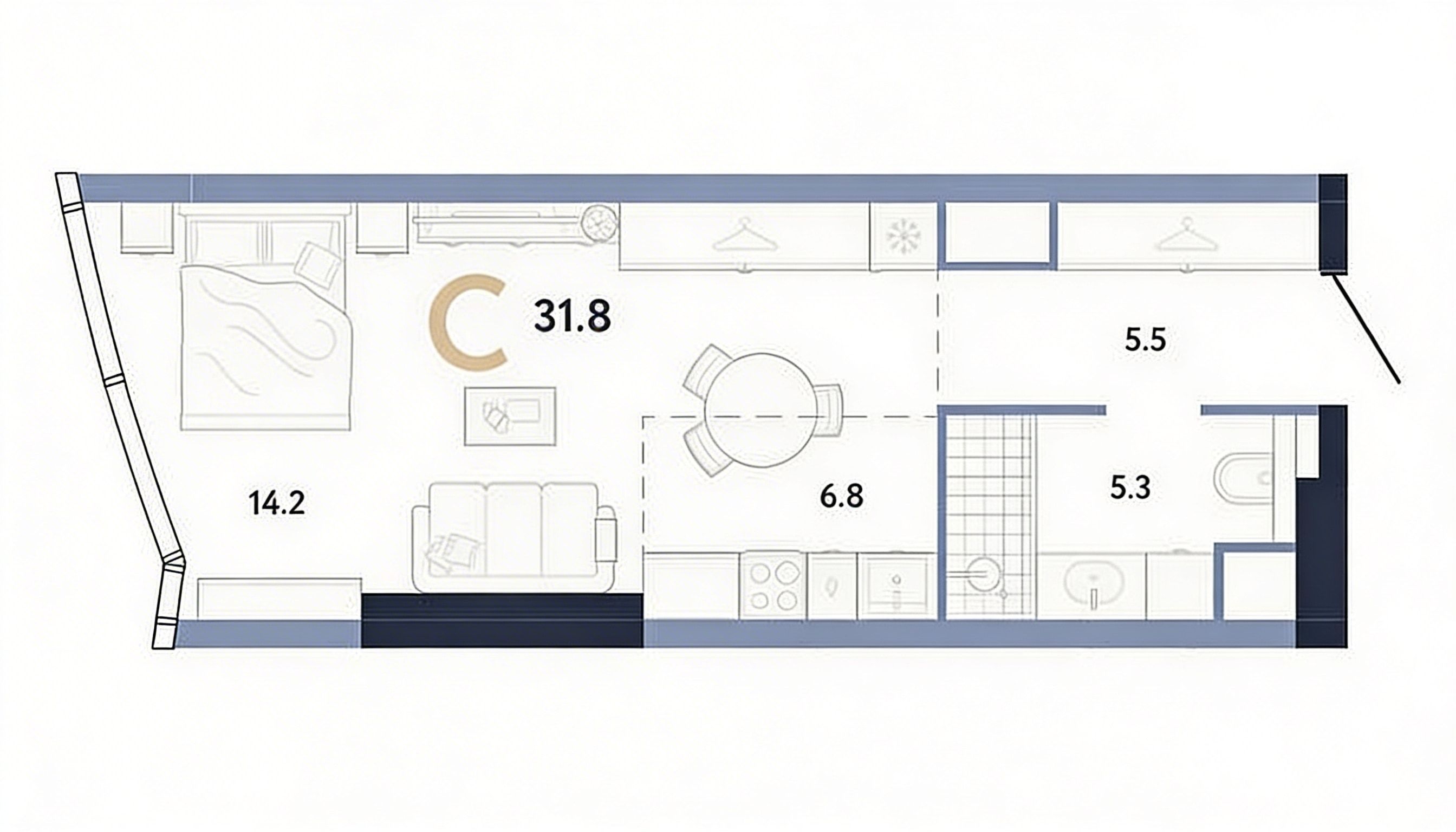 Студия 31,8 м² на 42 этаже в AURUS Residences, вид 1