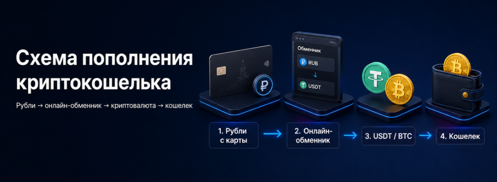 Схема пополнения криптокошелька через онлайн-обменник