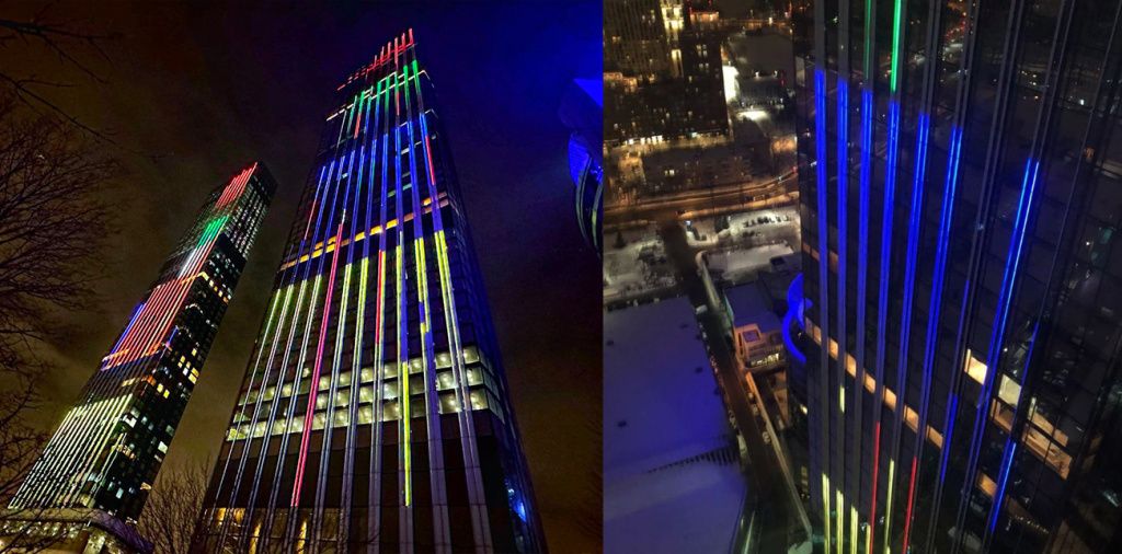 Новая подсветка небоскрёбов Capital Towers в Москва-Сити