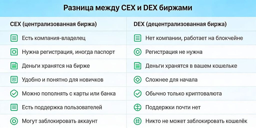 Разница между CEX и DEX биржами
