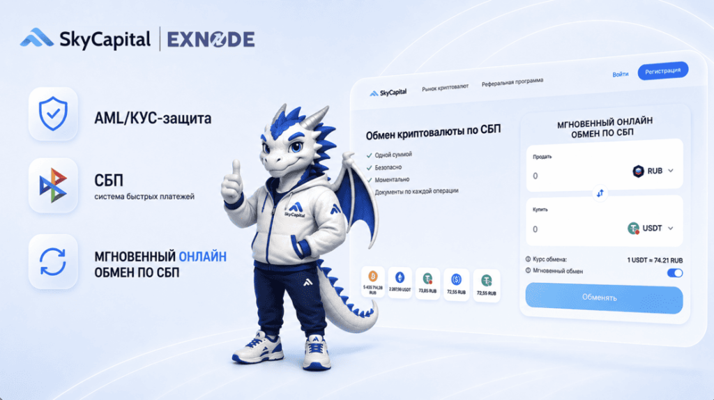 SkyCapital и Exnode: AML KYC защита, СБП и мгновенный онлайн обмен криптовалюты