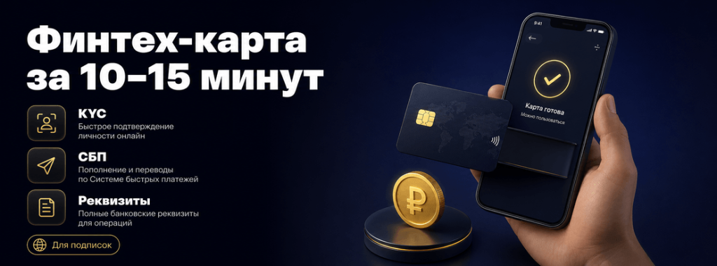 Виртуальная финтех-карта за 10–15 минут для подписок и онлайн-платежей
