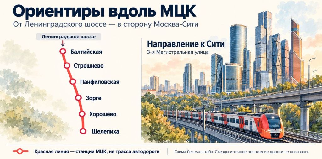 «Иллюстрированная схема станций МЦК от Балтийской до Шелепихи».