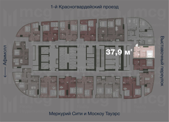 Квартира студия 37,9 м2 на 36 этаже с 1 спальней в башне One (Уан), вид 2