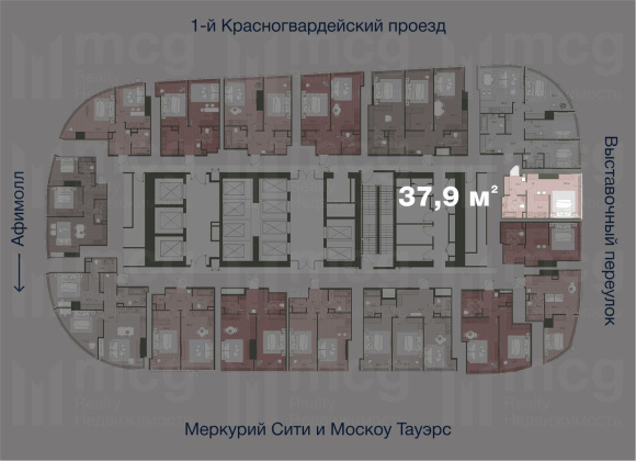 Квартира студия 37,9 м2 на 36 этаже с 1 спальней в башне One (Уан), вид 2