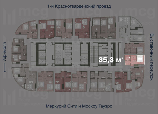 Квартира студия 35,3 м2 на 36 этаже с 1 спальней в башне One (Уан), вид 2
