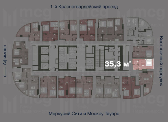 Квартира студия 35,3 м2 на 36 этаже с 1 спальней в башне One (Уан), вид 2