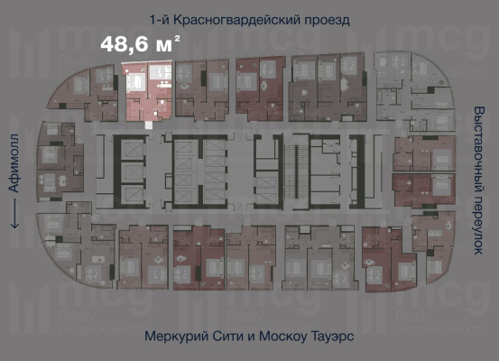 Квартира 48,6 м2 на 36 этаже с 1 спальней в башне One (Уан), вид 2
