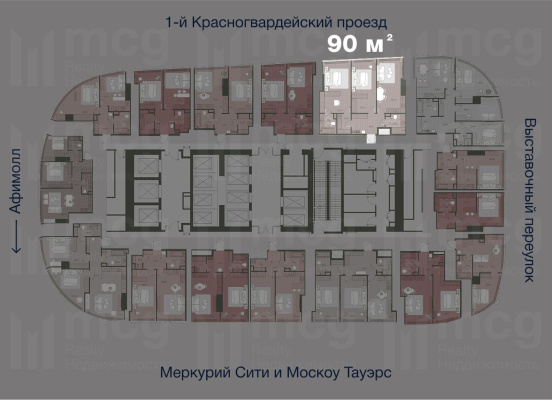 3-комнатная квартира 90 м2 на 36 этаже с 2 спальнями в башне One (Уан), вид 2