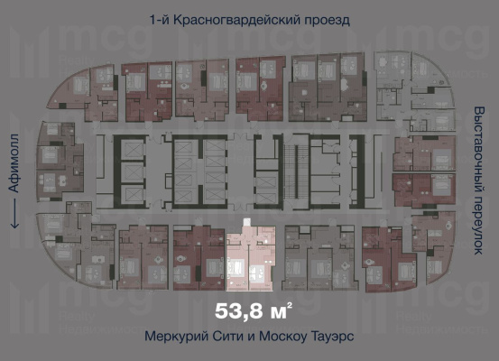 2-х комнатная квартира 53,8 м2 на 36 этаже с 1 спальней в башне One (Уан), вид 2