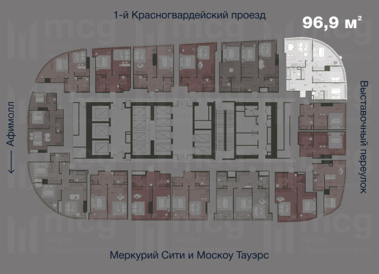 4-комнатная квартира 96,9 м2 на 36 этаже с 2 спальнями в башне One (Уан), вид 2