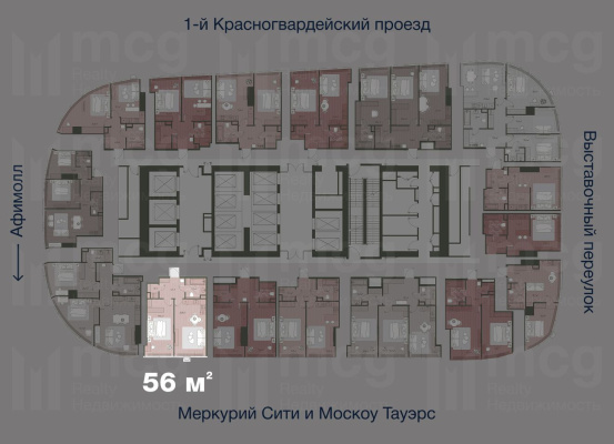 2-х комнатная квартира 56 м2 на 36 этаже с 1 спальней в башне One (Уан), вид 2