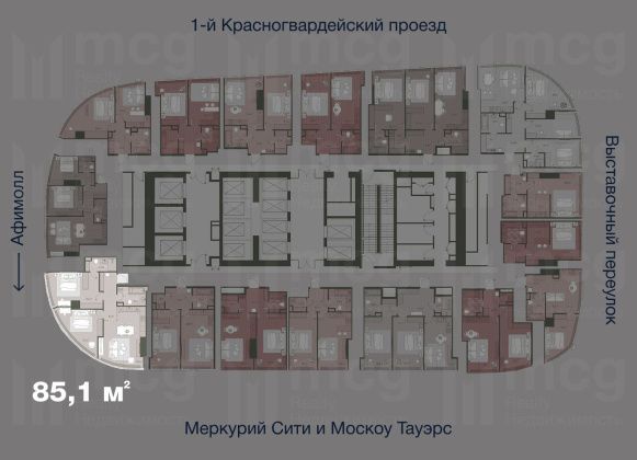 Квартира 85,1 м2 на 36 этаже с 2-я спальнями в башне One (Уан), вид 2