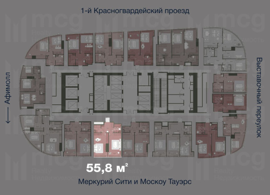 2-х комнатная квартира 55,8 м2 на 36 этаже с 1 спальней в башне One (Уан), вид 2