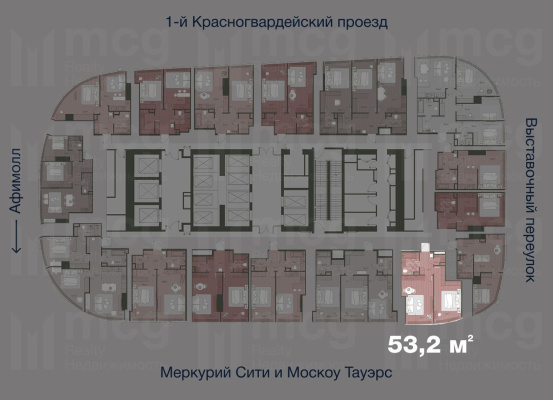 2-х комнатная квартира 53,2 м2 на 36 этаже с 1 спальней в башне One (Уан), вид 2