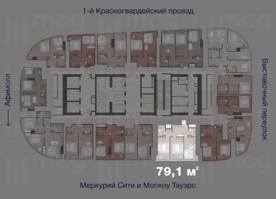 Квартира 79,1 м2 на 36 этаже с 2-я спальнями в башне One (Уан), вид 2