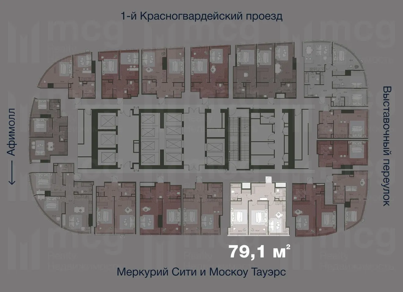 Квартира 79,1 м2 на 36 этаже с 2-я спальнями в башне One (Уан), вид 2