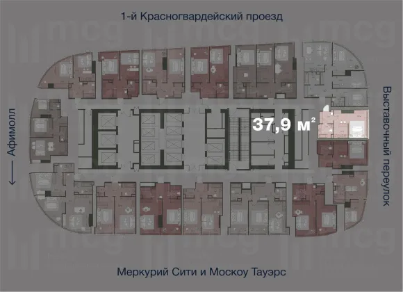 Квартира студия 37,9 м2 на 36 этаже с 1 спальней в башне One (Уан), вид 2