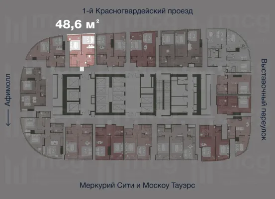 Квартира 48,6 м2 на 36 этаже с 1 спальней в башне One (Уан), вид 2