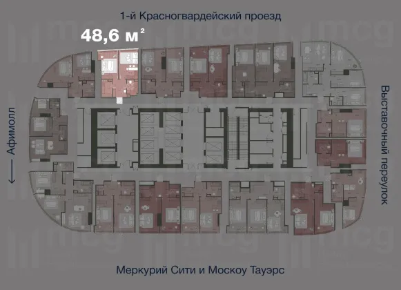 Квартира 48,6 м2 на 36 этаже с 1 спальней в башне One (Уан), вид 2