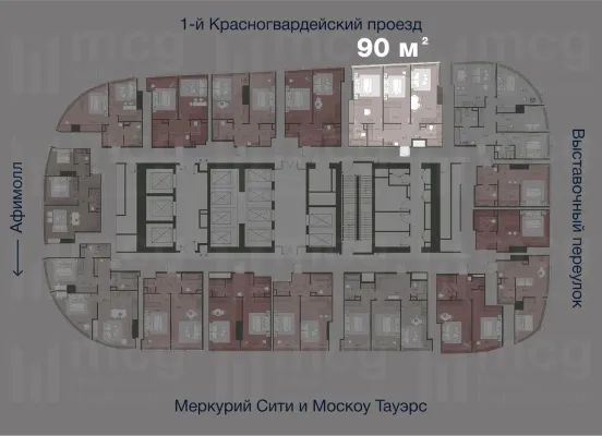 3-комнатная квартира 90 м2 на 36 этаже с 2 спальнями в башне One (Уан), вид 2