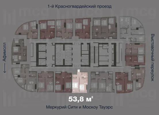 2-х комнатная квартира 53,8 м2 на 36 этаже с 1 спальней в башне One (Уан), вид 2