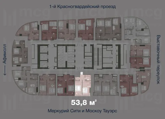 2-х комнатная квартира 53,8 м2 на 36 этаже с 1 спальней в башне One (Уан), вид 2