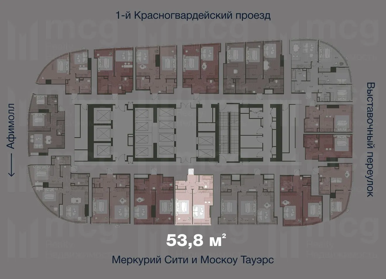 2-х комнатная квартира 53,8 м2 на 36 этаже с 1 спальней в башне One (Уан), вид 2