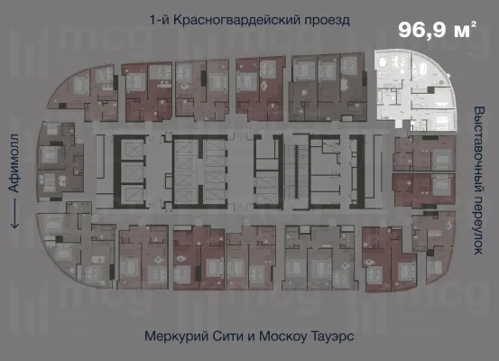 4-комнатная квартира 96,9 м2 на 36 этаже с 2 спальнями в башне One (Уан), вид 2