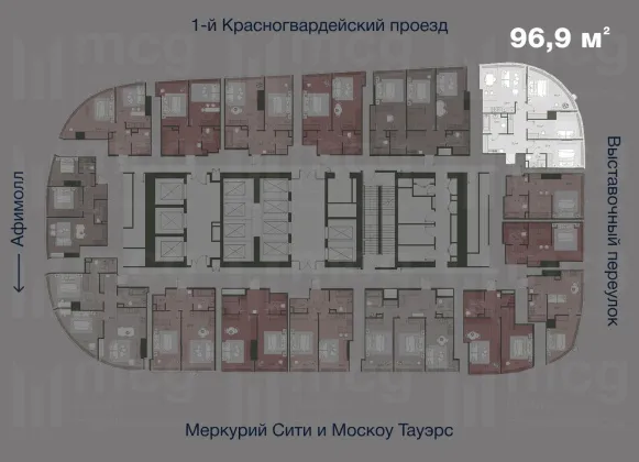 4-комнатная квартира 96,9 м2 на 36 этаже с 2 спальнями в башне One (Уан), вид 2