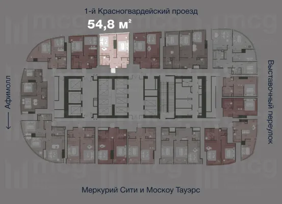 Квартира 54,8 м2 на 36 этаже с 1 спальней в башне One (Уан), вид 2