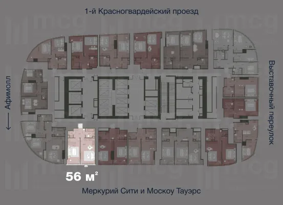 2-х комнатная квартира 56 м2 на 36 этаже с 1 спальней в башне One (Уан), вид 2