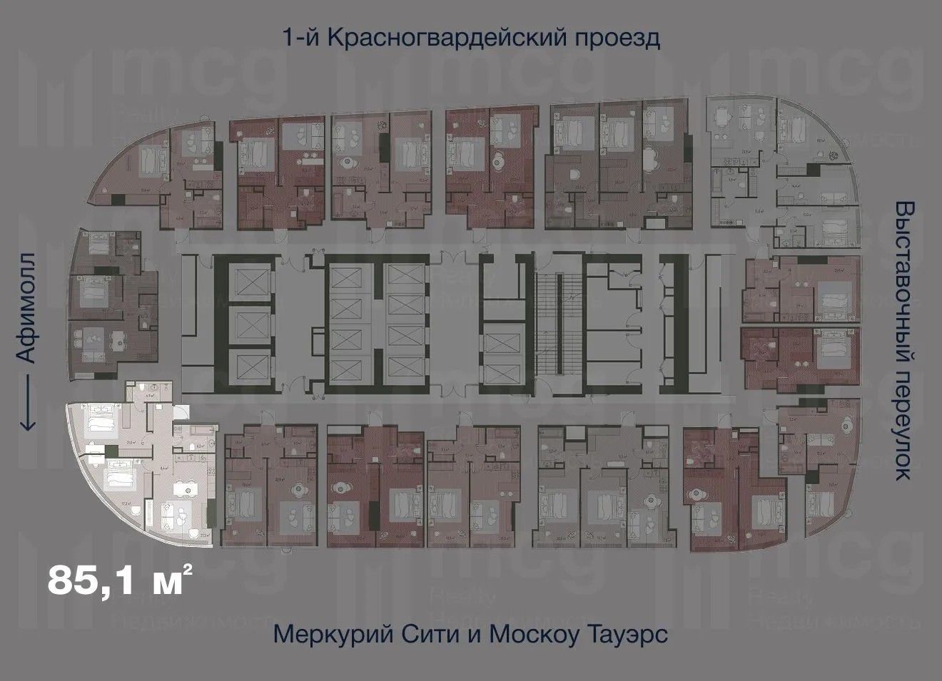 Квартира 85,1 м2 на 36 этаже с 2-я спальнями в башне One (Уан), вид 2