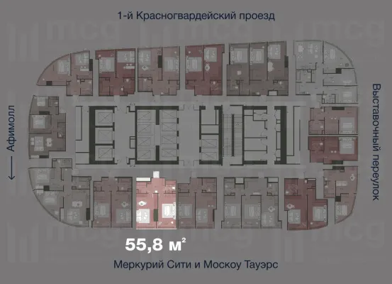2-х комнатная квартира 55,8 м2 на 36 этаже с 1 спальней в башне One (Уан), вид 2