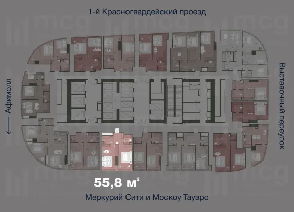 2-х комнатная квартира 55,8 м2 на 36 этаже с 1 спальней в башне One (Уан), вид 2