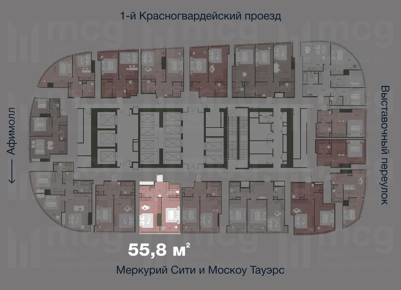 2-х комнатная квартира 55,8 м2 на 36 этаже с 1 спальней в башне One (Уан), вид 2