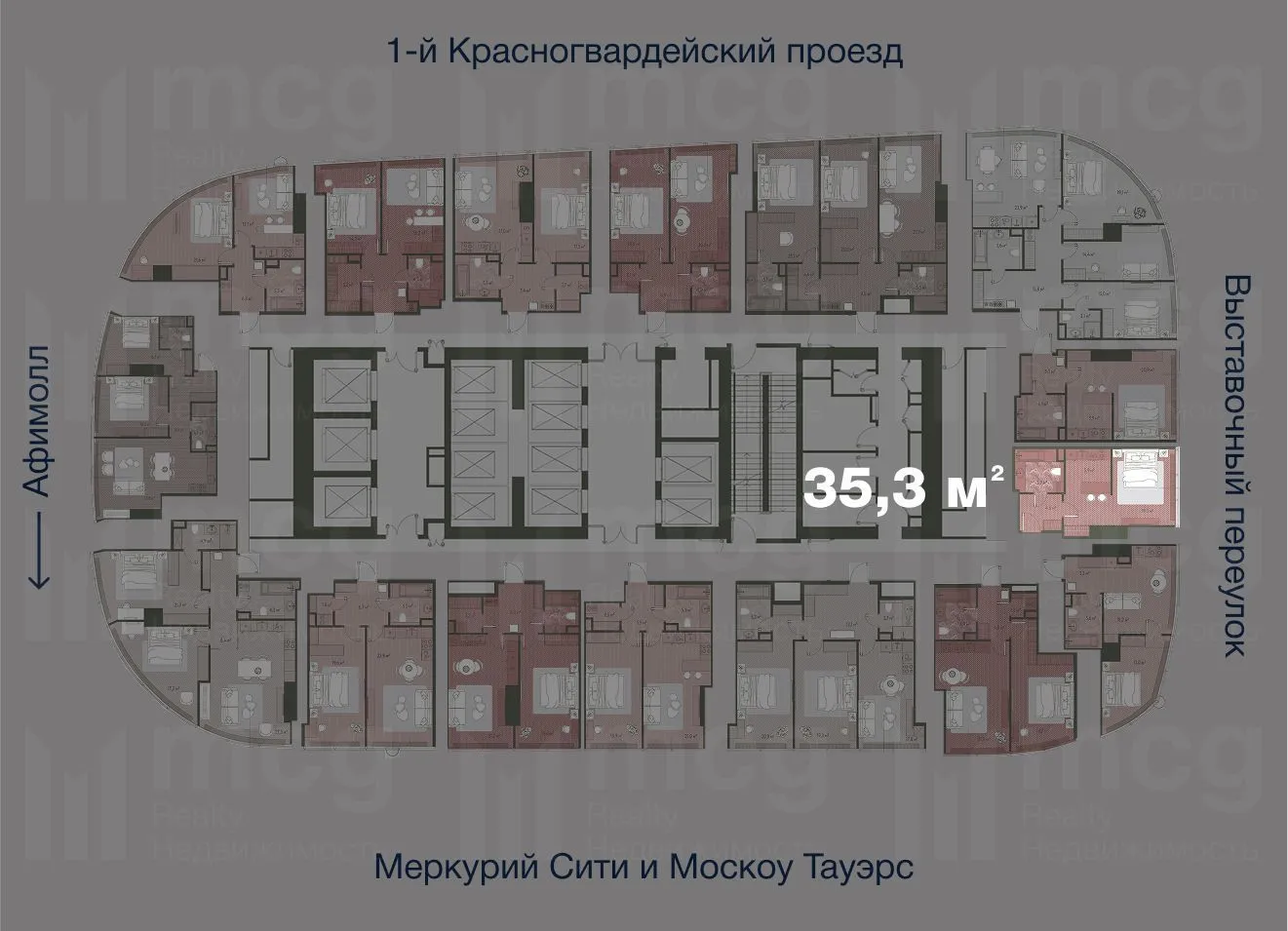Квартира студия 35,3 м2 на 36 этаже с 1 спальней в башне One (Уан), вид 2
