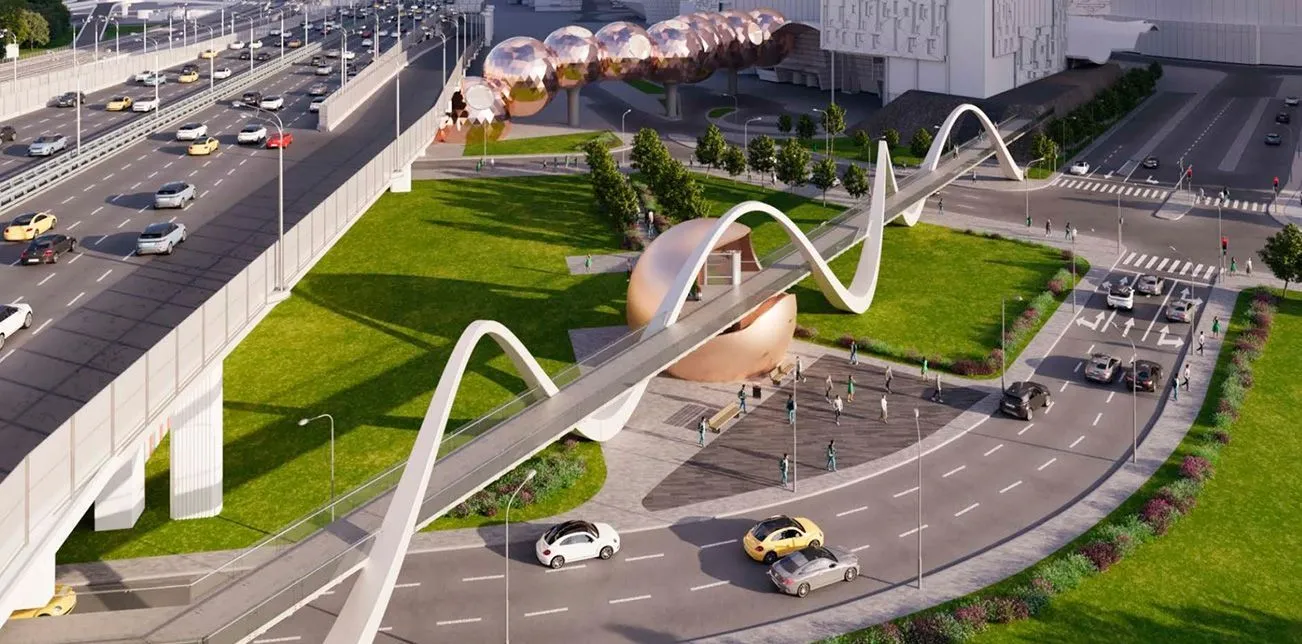 Строительство пешеходного перехода в районе Москва-Сити