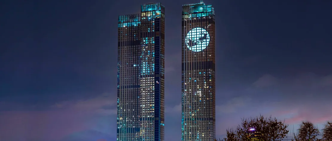 Capital Tower sparkles with Batman-themed New Year's decor